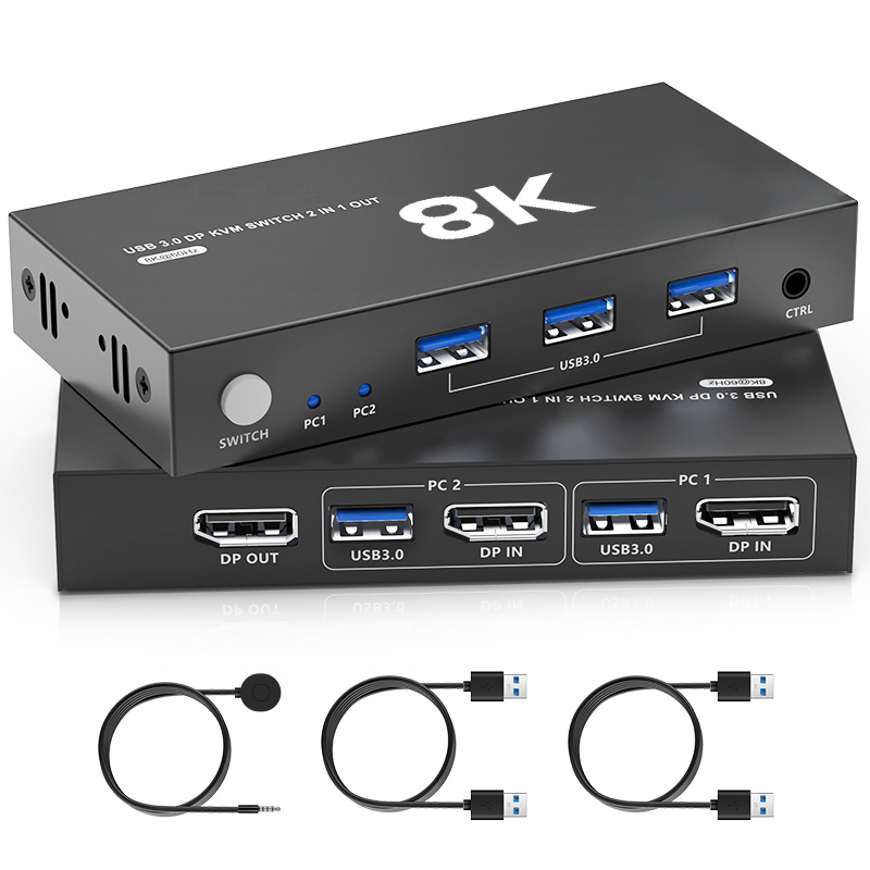 High Definition KVM Switcher 8K 4K144Hz USB3.0 DP1.4 2 IN 1 OUT Single Display 2 Way DP KVM Switch1